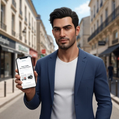 Person using a smartphone to book a mobile tire change service in Montpellier
