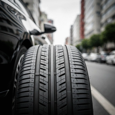 Gros plan sur la bande de roulement d'un pneu de voiture, mettant en avant la sécurité