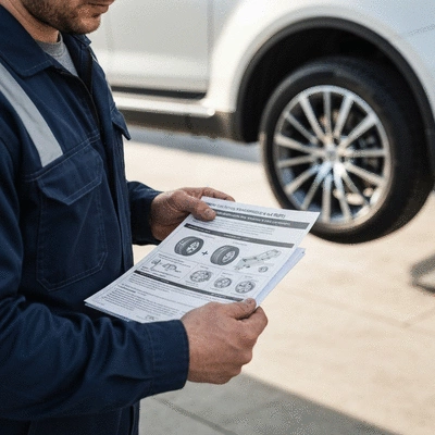 Person holding a checklist for tire maintenance and safety